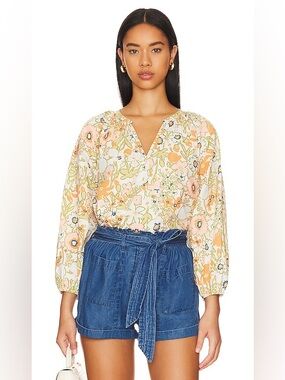 Cleobella Galena Blouse in Retro Floral Size S Wide Sleeves Henley Relaxe Fit